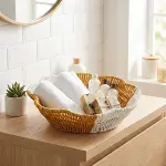Çiçek Model Çift Renkli Plastik Rattan Ekmek ve Meyve Sepeti - Çok Amaçlı Banyo ve Mutfak Düzenleyici - Yıkanabilir Organizer (4745)-2