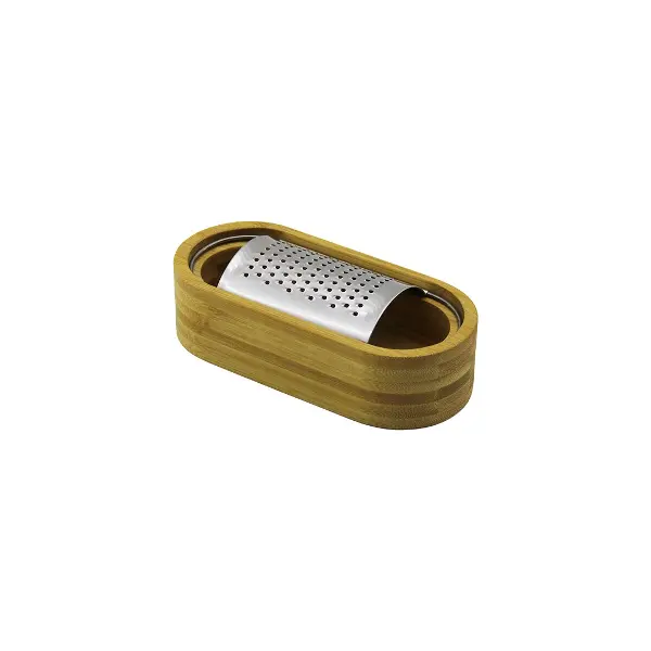 AHŞAP BAMBU HAZNELİ YATAY - OVAL METAL BOMBELİ MEYVE RENDESİ 7 X 15.5CM (4745)