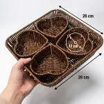 5 Parça,4 Kalp Formlu Plastik Rattan Sunum ve Kahvaltı Seti-Bölmeli Çerezlik ve Meyvelik-Doğal Hasır Görünümlü Tepsi ve Sunum Tabakları (4745)-5