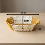 Oval Çift Renkli Plastik Rattan Ekmek ve Meyve Sepeti - Çok Amaçlı Banyo ve Mutfak Düzenleyici - Yıkanabilir Dekoratif Tezgâh Üstü Organiz (4745)-5