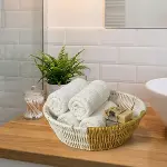 Yuvarlak Çift Renkli Plastik Rattan Ekmek ve Meyve Sepeti - Çok Amaçlı Banyo ve Mutfak Düzenleyici - Yıkanabilir Tezgâh Üstü Organizer (4745)-3