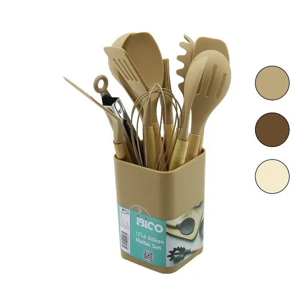 11PCS+KOVA SİLİKON MUTFAK SETİ BAMBU SAP 3-KAŞIK- 3-SPATULA- 1-KEVGİR- 1-KEPÇE- 1-MAŞA- 1-ÇRPC- 1-FRÇ (4745)