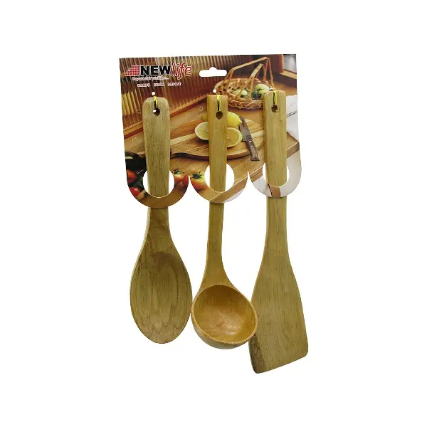 3PCS AHŞAP BAMBU  MUTFAK SERVİS SETİ  KAŞIK=27CM - KEPÇE=27CM - SPATULA=32CM (4745)