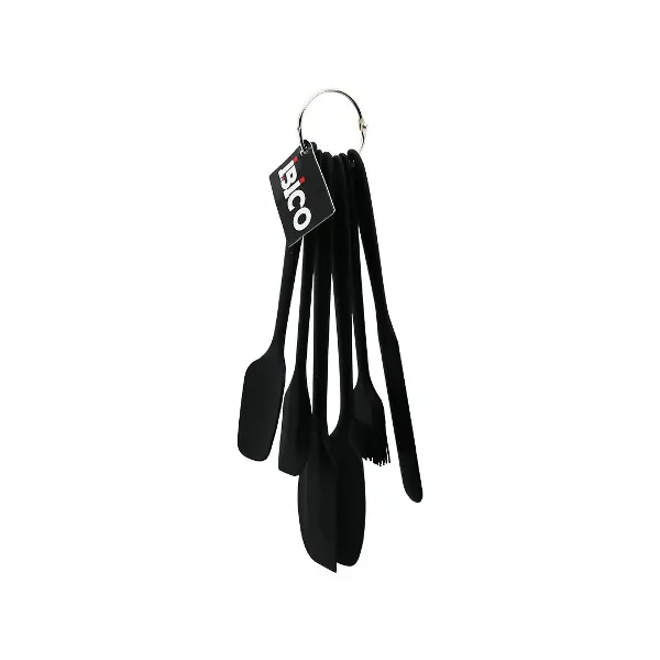 6PCS  SİLİKON - SİYAH MUTFAK SETİ 2 KAŞIK - 3 SPATULA - YUMURTA FIRÇA  METAL ASMA HALKALI (4745)