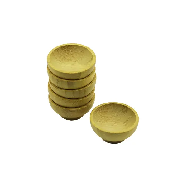 6 ADET MİNİ AHŞAP BAMBU LOKUMLUK - ÇEREZLİK KASE DERİNLİK: 1.5CM  - ÇAP: 6.2CM (4745)