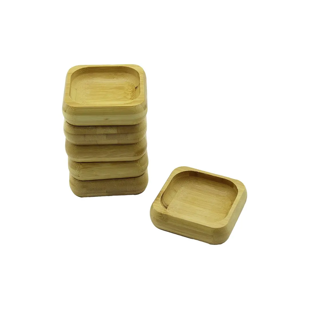 6 ADET 9X9CM KARE AHŞAP BAMBU ÇEREZLİK - LOKUMLUK KASE DERİNLİK: 1.8CM (4745)