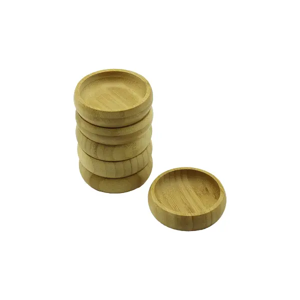 6 ADET - YUVARLAK AHŞAP BAMBU ÇEREZLİK - LOKUMLUK KASE DERİNLİK: 1.7CM  - ÇAP: 8.8CM (4745)