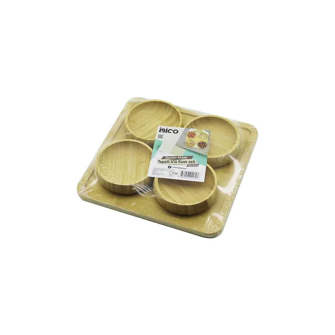 AHŞAP BAMBU 5PCS  ÇEREZLİK - LOKUMLUK KASE SETİ 22X22CM (4745)