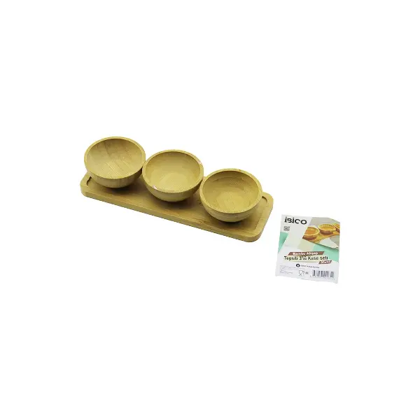 4PCS  ÇEREZLİK - LOKUMLUK AHŞAP BAMBU TEPSİLİ KASE SETİ 30X11CM (4745)