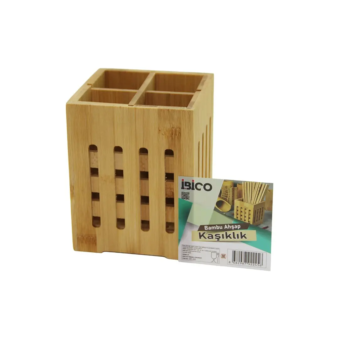 4 BÖLMELİ  BÜYÜK - PENCERELİ  KARE=11X11CM  AHŞAP BAMBU KAŞIKLIK ORGANİZER (4745)