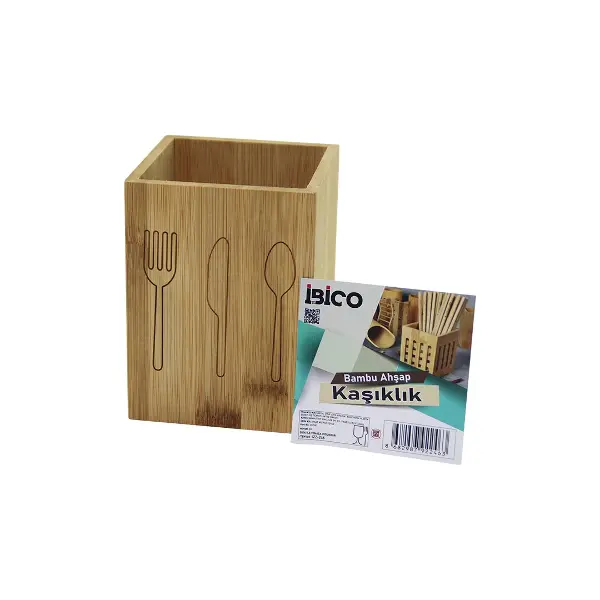 KÜÇÜK  KARE=9X9CM  AHŞAP BAMBU KAŞIKLIK ORGANİZER (4745)