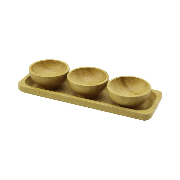 3PCS - SUNUM TEPSİLİ   MİNİ - ÇAP: 6CM  AHŞAP BAMBU LOKUMLUK - ÇEREZLİK KASE (4745)
