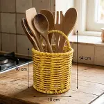 Yuvarlak Hasır Dokulu Plastik Rattan Kaşıklık &amp;amp; Çatallık – Askılı Kendiliğinden Tutmalı Çok Amaçlı Mutfak Organizeri (4745)-5