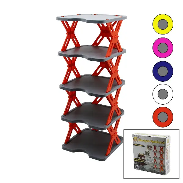 YENİ NESİL AKORDİYON - KATLANIR - 5 KATLI PLASTİK AYAKKABILIK GRİ TABAN-27X27CM - RENKLİ AYAKLAR (4745)