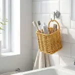 Kare Hasır Dokulu Plastik Rattan Kaşıklık &amp;amp; Çatallık – Askılı Kendiliğinden Tutmalı Çok Amaçlı Mutfak Organizeri (4745)-2
