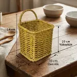 Kare Hasır Dokulu Plastik Rattan Kaşıklık &amp;amp; Çatallık – Askılı Kendiliğinden Tutmalı Çok Amaçlı Mutfak Organizeri (4745)-5