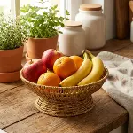 28 cm Plastik Rattan Servis Çanağı – Doğal Hasır Görünümlü Dekoratif Meyve, Ekmek ve Sunum Kasesi (4745)-3
