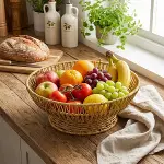 31 cm Plastik Rattan Servis Çanağı – Doğal Hasır Görünümlü Dekoratif Meyve, Ekmek ve Sunum Kasesi (4745)-2