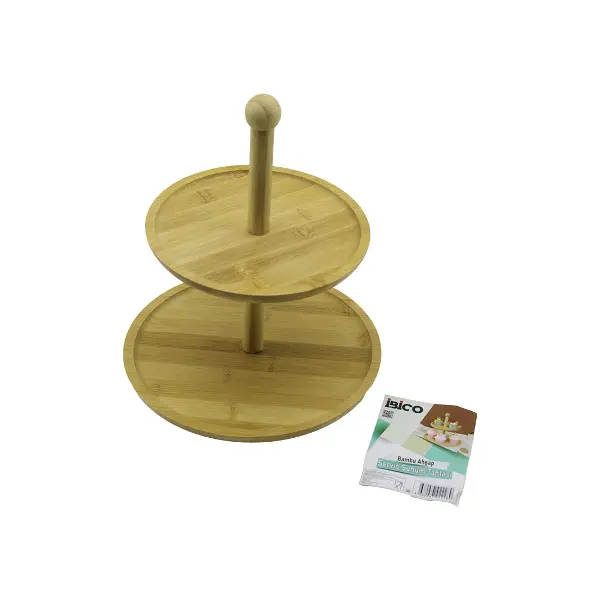 YUVARLAK 2 KATLI AHŞAP - BAMBU SERVİS SUNUM TAHTASI ÇAP: 20CM -- ÇAP:25CM (4745)