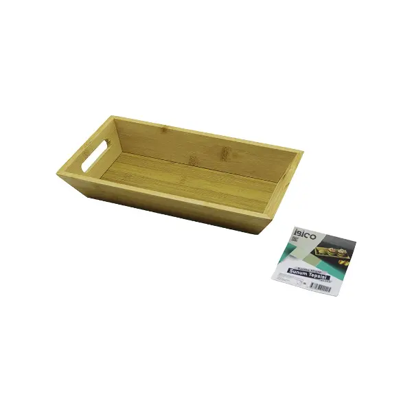 DİKDÖRTGEN=16X30CM  DERİN=4.5CM  AHŞAP BAMBU SUNUM TEPSİSİ ÇİFT OYMA KULPLU (4745)