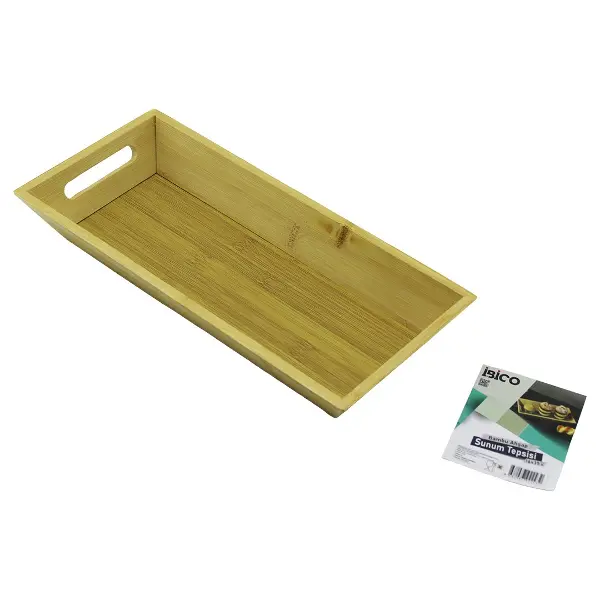 DİKDÖRTGEN=16X35CM  DERİN=4.5CM  AHŞAP BAMBU SUNUM TEPSİSİ ÇİFT OYMA KULPLU (4745)