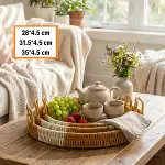 İç İçe Geçebilen 3’lü Yuvarlak Plastik Rattan Tepsi Seti–Çift Renkli Hasır Görünümlü Çok Amaçlı Servis ve Sunum Tepsileri (4745)-4