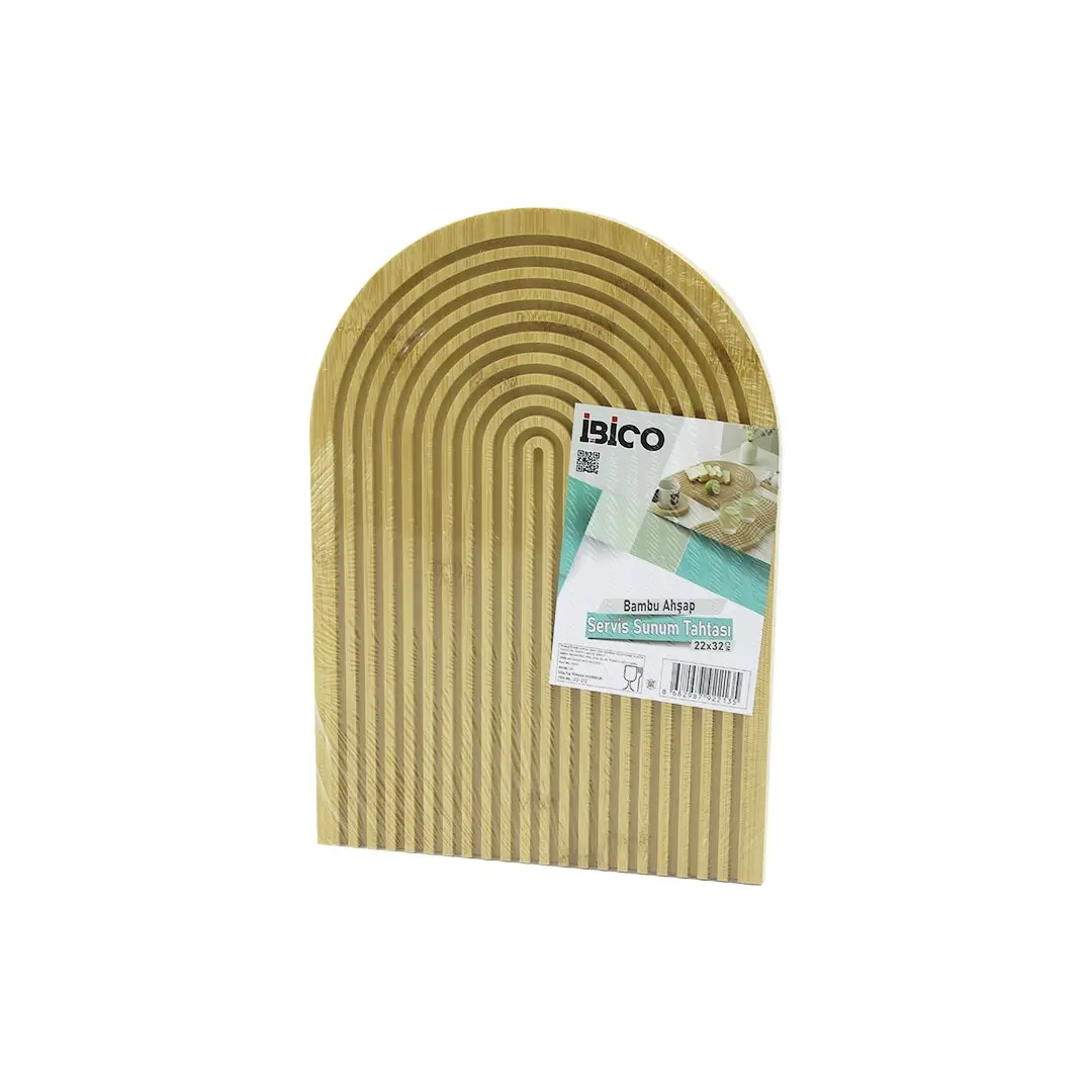 YARIM DAİRE  ÇİFT TARAFLI=DÜZ - KANALLI AHŞAP BAMBU SUNUM TEPSİ 22X32CM (4745)