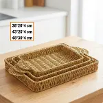İç İçe Geçebilen 3’lü Dikdörtgen Plastik Rattan Tepsi Seti–Hasır Görünümlü Çok Amaçlı Servis ve Sunum Tepsileri (4745)-5