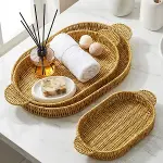 İç İçe Geçebilen 3’lü Oval&nbsp;Plastik Rattan Tepsi Seti–Hasır Görünümlü Çok Amaçlı Servis ve Sunum Tepsileri (4745)-2