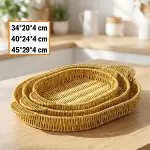 İç İçe Geçebilen 3’lü Oval&nbsp;Plastik Rattan Tepsi Seti–Hasır Görünümlü Çok Amaçlı Servis ve Sunum Tepsileri (4745)-5