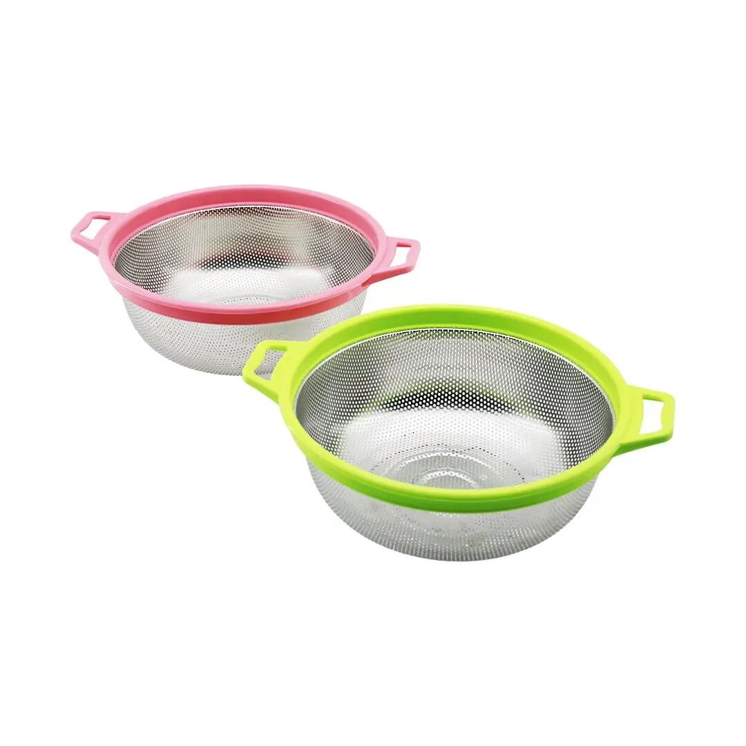 24CM RENKLİ PLASTİK ÇERÇEVE - KULPLU ÇELİK SEPET METAL SÜZGEÇ (4745)