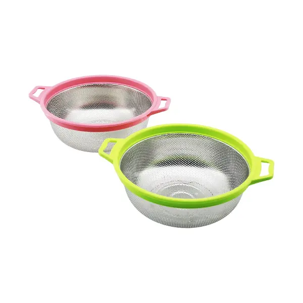 24CM RENKLİ PLASTİK ÇERÇEVE - KULPLU ÇELİK SEPET METAL SÜZGEÇ (4745)
