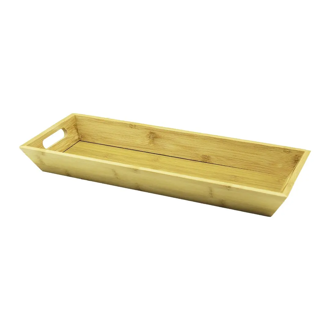 DİKDÖRTGEN ÇİFT KULPLU AHŞAP BAMBU SUNUM TEPSİSİ =16X40CM - DERİN=4CM (4745)