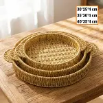 İç İçe Geçebilen 3’lü Yuvarlak Plastik Rattan Tepsi Seti–Hasır Görünümlü Çok Amaçlı Servis ve Sunum Tepsileri (4745)-5