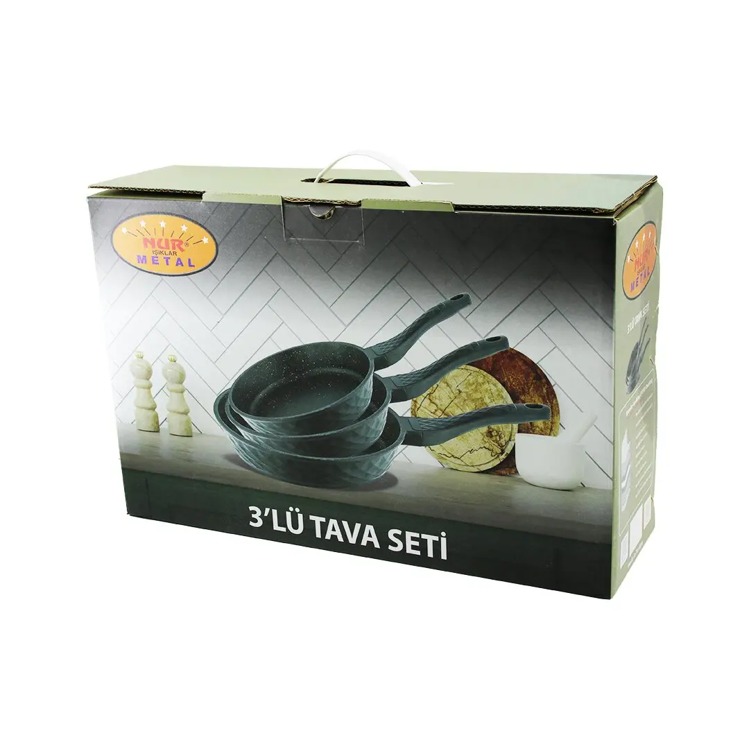 NUR IŞIKLAR METAL 3PCS DÖKÜM TAVA SETİ 20-24-28CM (4745)
