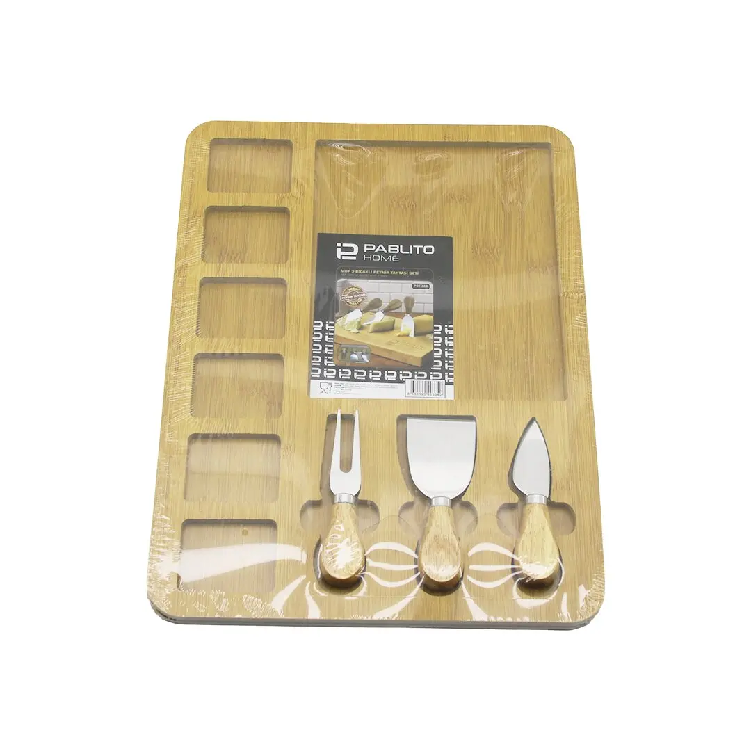 DİKDÖRTGEN  6+1 BÖLMELİ   MDF  KAHVALTI PEYNİR SUNUM PANOSU 3 BIÇAK=AHŞAP SAP 30X39.5CM (4745)