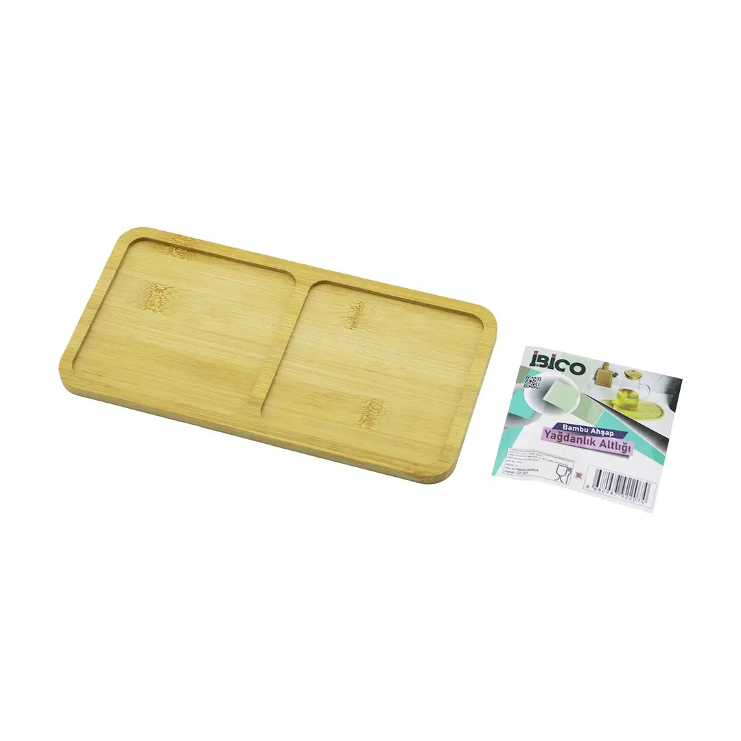 DİKDÖRTGEN 2 BÖLMELİ AHŞAP BAMBU YAĞDANLIK ALTLIK MİNİ TEPSİ 12 X 23.4 X 0.8CM (4745)