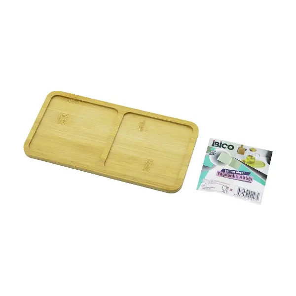 DİKDÖRTGEN 2 BÖLMELİ AHŞAP BAMBU YAĞDANLIK ALTLIK MİNİ TEPSİ 12 X 23.4 X 0.8CM (4745)