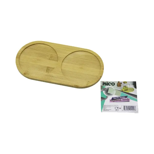 2 BÖLMELİ OVAL AHŞAP BAMBU YAĞDANLIK ALTLIK MİNİ TEPSİ 12 X 23.4 X 0.8CM (4745)