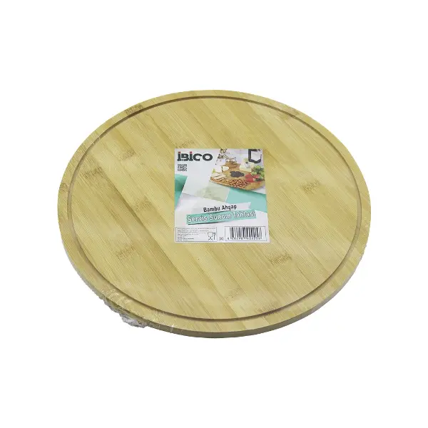 YUVARLAK DÖNER TABLALI AHŞAP BAMBU SUNUM TEPSİSİ TAHTASI =29.7CM - MİNİ SOFRA KANALLI KENAR (4745)