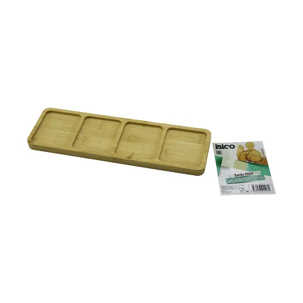 DİKDÖRTGEN  4 BÖLMELİ  AHŞAP BAMBU SERVİS SUNUM TEPSİ - TAHTASI  MİNİ TEPSİ   33 X 10 X 1.4CM (4745)