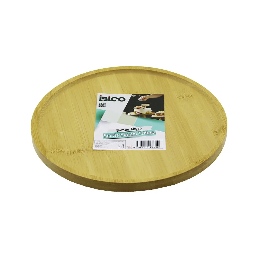 YUVARLAK=24.5CM AYAKLI=4CM KENARLI YÜZEY AHŞAP BAMBU SUNUM TEPSİSİ - MİNİ SOFRA (4745)
