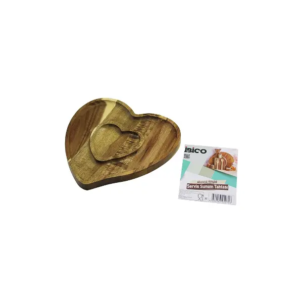 AKASYA  KALP MODEL   2 BÖLMELİ=1+1  AHŞAP BAMBU SERVİS SUNUM TEPSİ - TAHTASI  20.5 X 19.5 X 1.4CM (4745)