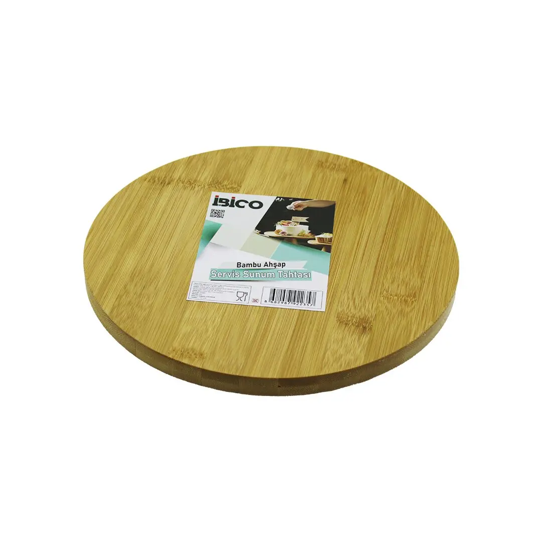 YUVARLAK=24.5CM AYAKLI= 4CM DÜZ YÜZEY AHŞAP BAMBU SUNUM TEPSİSİ - MİNİ SOFRA (4745)