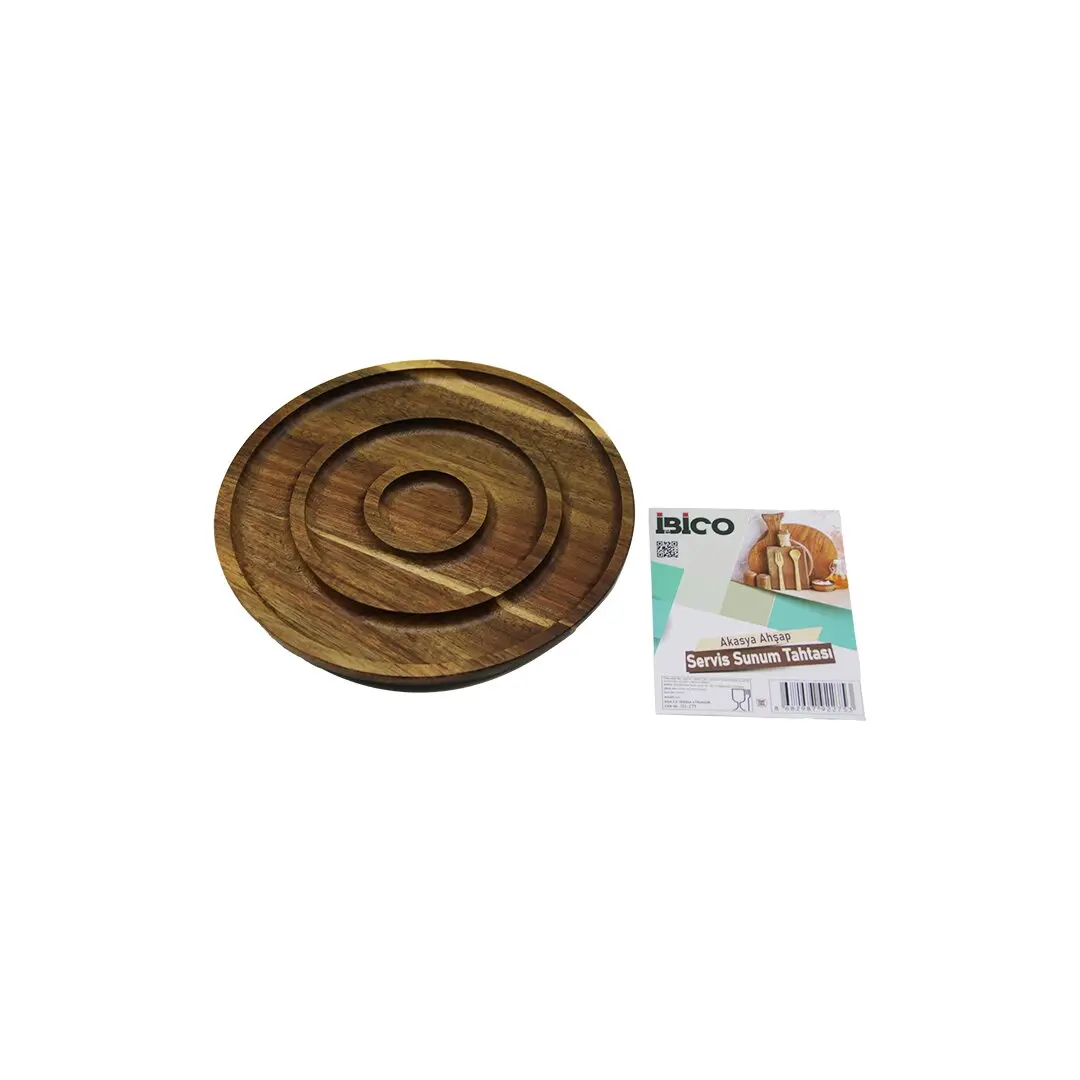 AKASYA YUVARLAK  2 BÖLMELİ=1+1  AHŞAP SERVİS SUNUM TEPSİ - TAHTASI  20 X 1.4CM (4745)