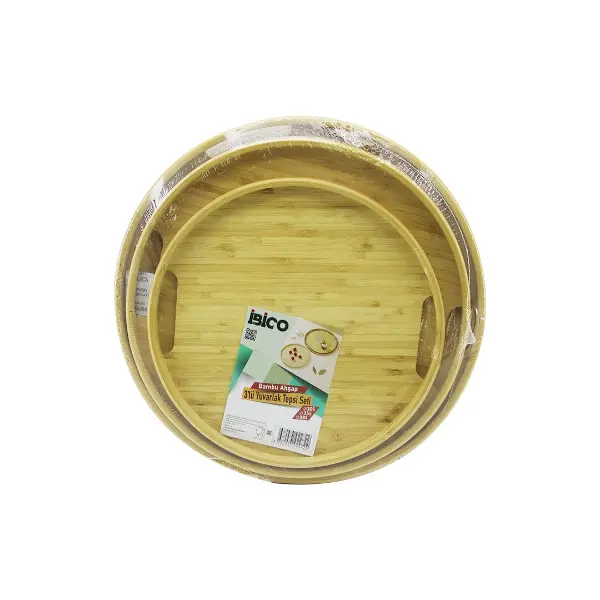 YUVARLAK - 3 BOY BAMBU AHŞAP TEPSİ SETİ 30--35--38CM (4745)