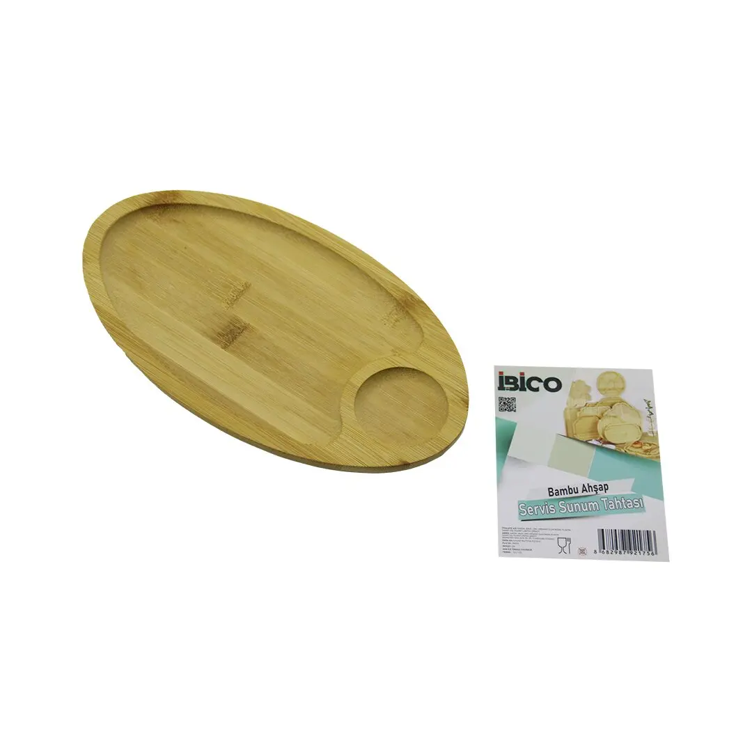 OVAL 2 BÖLMELİ=1+1 AHŞAP BAMBU SERVİS SUNUM TEPSİ - TAHTASI MİNİ TEPSİ 25 X 14 X 1.4CM (4745)