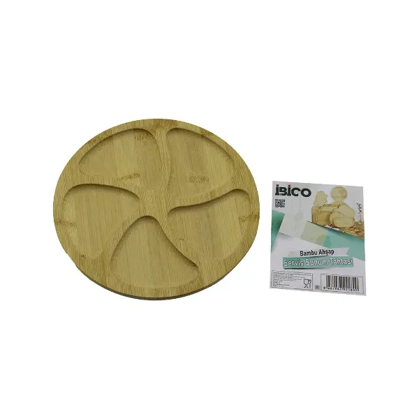 YUVARLAK 5 BÖLMELİ AHŞAP BAMBU SERVİS SUNUM TEPSİ - TAHTASI 20 X 1.4CM (4745)
