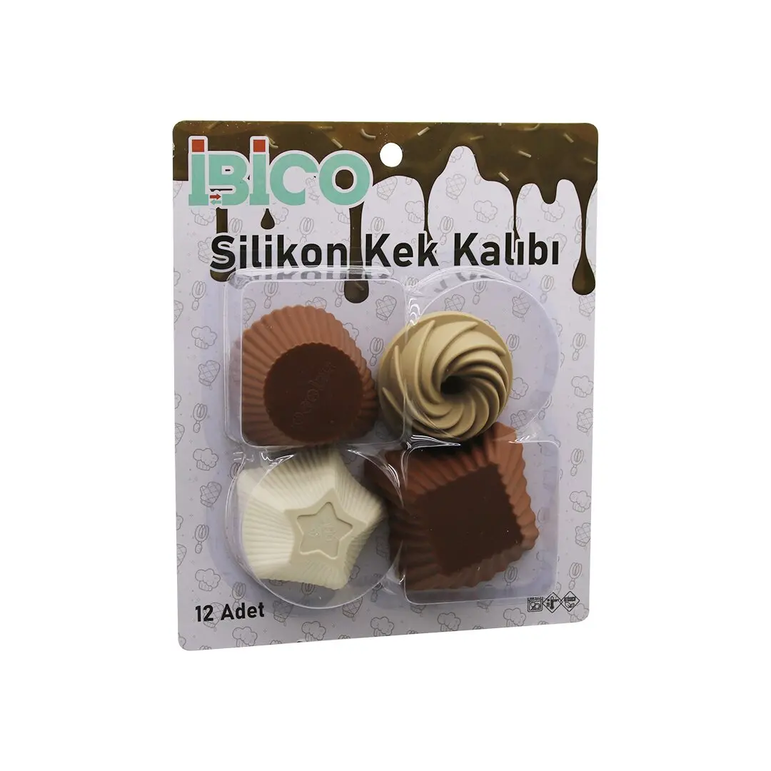 12PCS RENKLİ SİLİKON MUFFİN - KEK KALIP MİX ŞEKİL= 3-DİKDÖRTGEN - 3-YUVARLAK - 3-RÜZGAR GÜLÜ - 3-YILDIZ (4745)