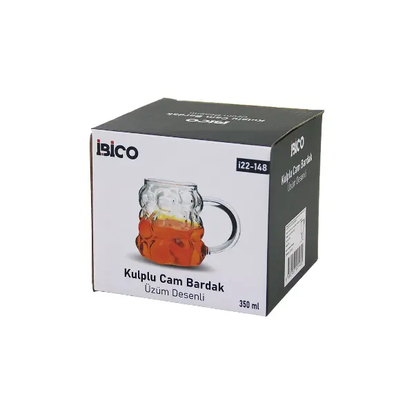 ÜZÜM - KABARCIKLI KULPLU CAM BARDAK TERMİSİL - ISIYA DAYANIKLI BOROSİLİKAT 350ML (4745)